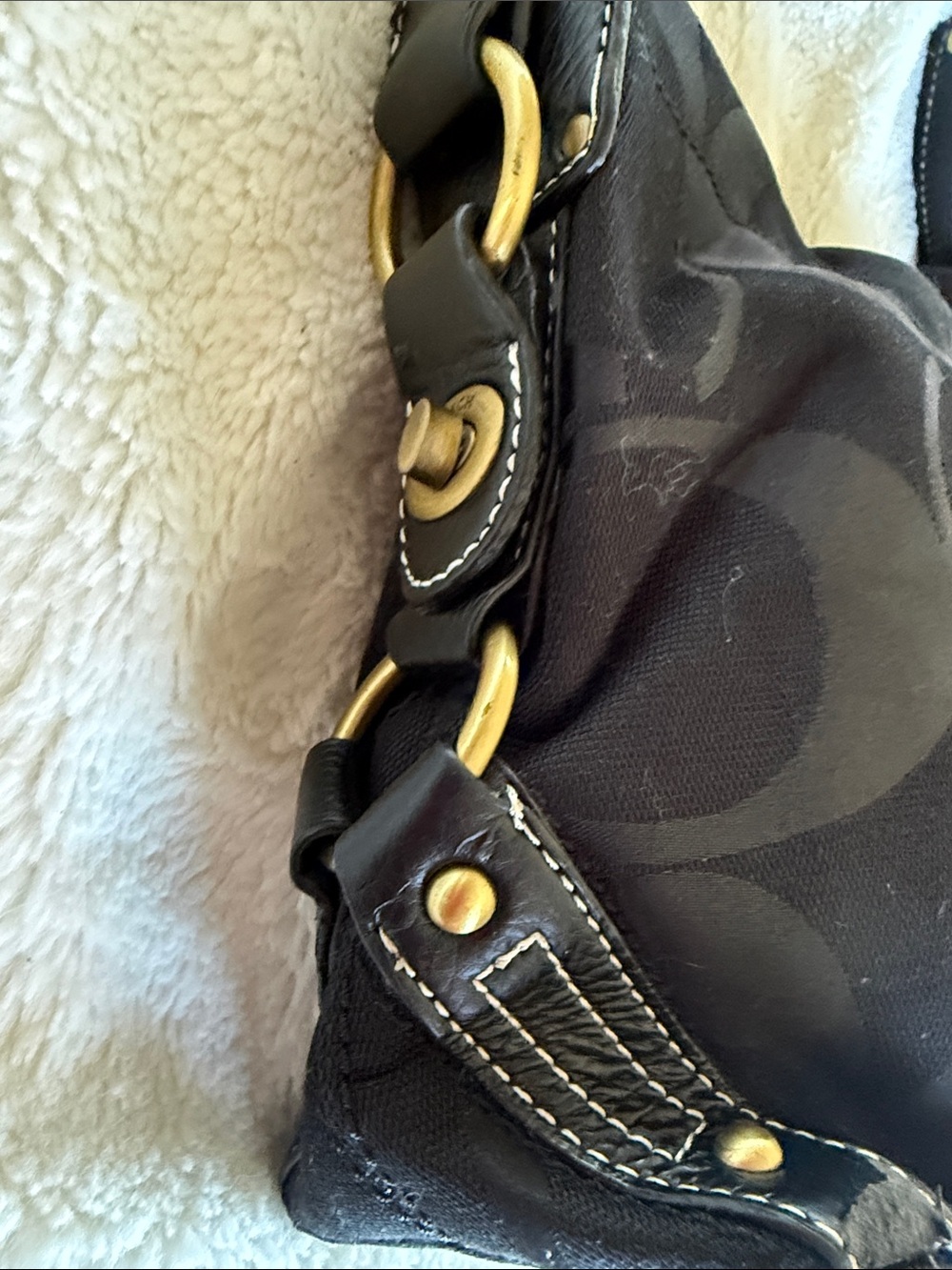 Coach Black Signature Jacquard Shoulder Bag with Brass Hardware - Picture 3 of 12